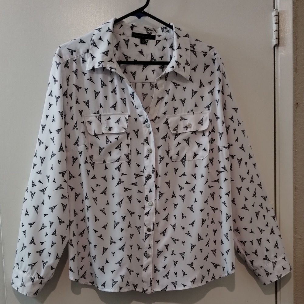 Womens Blouse Eiffel Tower Print Size XL
